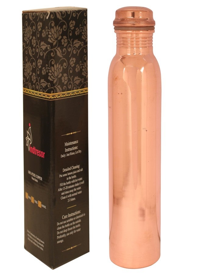INDTRESOR Pure Copper Water Bottle - Handcrafted - Ayurveda health benefits - Large 1000 ml - Leak proof - Easy to carry for Sports, Fitness, Yoga, School -Natural Copper Finish - Image 1